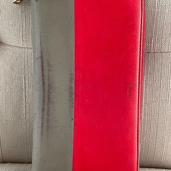 Celine Women Clutch Wallet Card Holder Red/Gray Genuine Leather Zip Around Purse - Picture 6 of 12